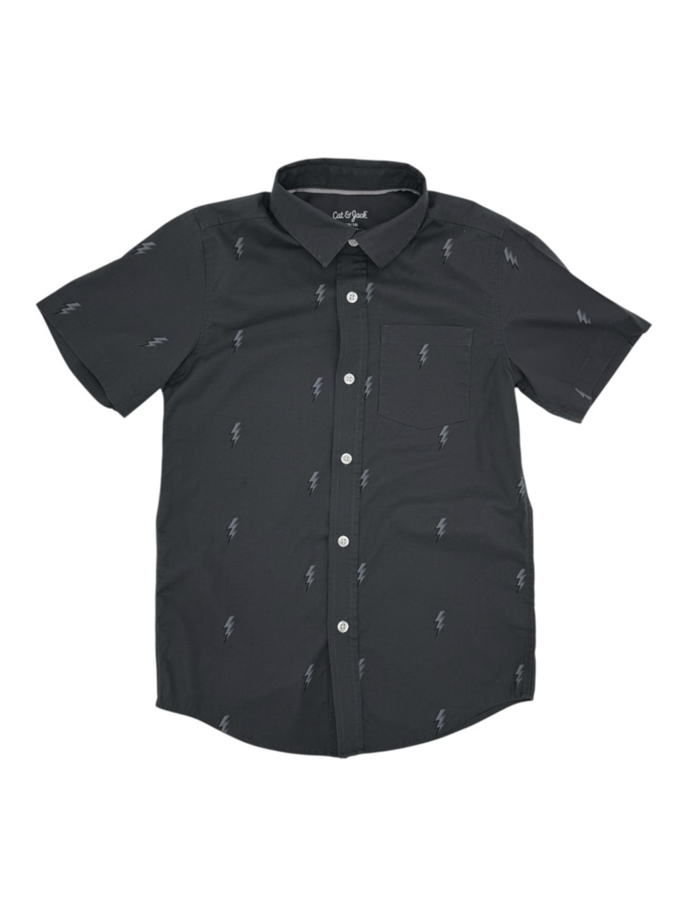 Cat & Jack Boys Gray Lightning Bolt Button Down Shirt Size M 8-10 Short Sleeve